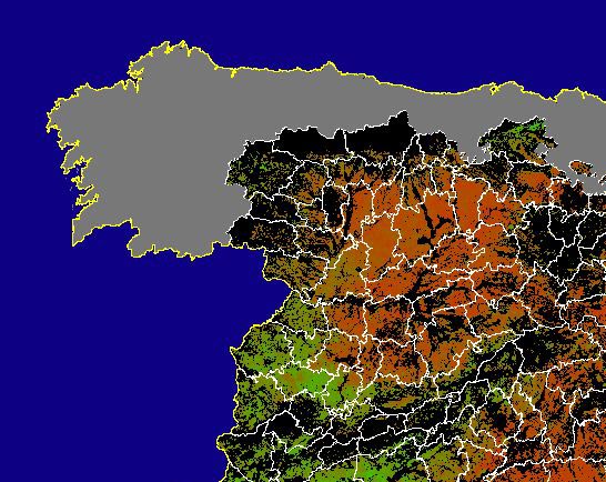 Imagen de NDVI medio secano: Índices de vegetación medios del mes para las zonas de cultivos de secano y pastizales - Noroeste