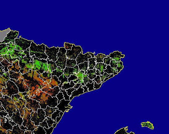 Imagen de NDVI medio secano: Índices de vegetación medios del mes para las zonas de cultivos de secano y pastizales - Noreste