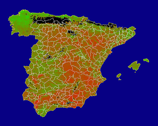 Imagen de NDVI medio mensual: Índices de vegetación medios del mes