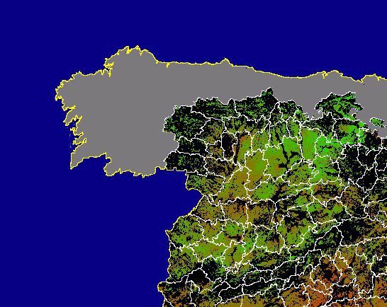 Imagen de NDVI medio secano: Índices de vegetación medios del mes para las zonas de cultivos de secano y pastizales