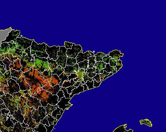 Imagen de NDVI medio secano: Índices de vegetación medios del mes para las zonas de cultivos de secano y pastizales