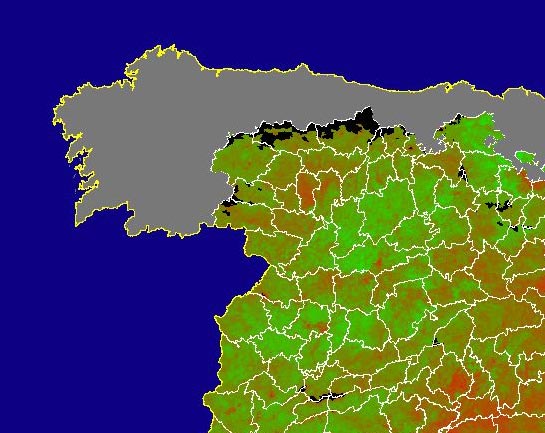 Imagen de NDVI medio mensual: Índices de vegetación medios del mes - Noroeste