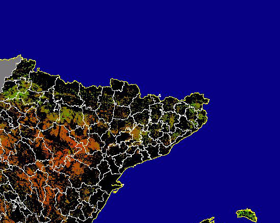 Imagen de NDVI medio secano: Índices de vegetación medios del mes para las zonas de cultivos de secano y pastizales - Noreste