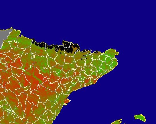 Imagen de NDVI medio mensual: Índices de vegetación medios del mes - Noreste