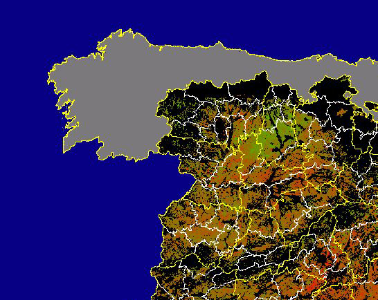 Imagen de las Diferencias acumuladas NDVI: Comparativa entre los índices de vegetación acumulados de enero a mayo (a junio en el mes de julio) del año actual y los de la media histórica