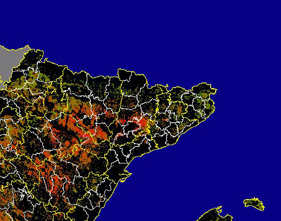 Imagen de las Diferencias acumuladas NDVI: Comparativa entre los índices de vegetación acumulados de enero a mayo (a junio en el mes de julio) del año actual y los de la media histórica