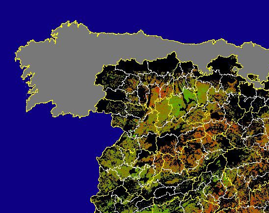 Imagen de las Diferencias acumuladas NDVI: Comparativa entre los índices de vegetación acumulados de enero a mayo (a junio en el mes de julio) del año actual y los de la media histórica