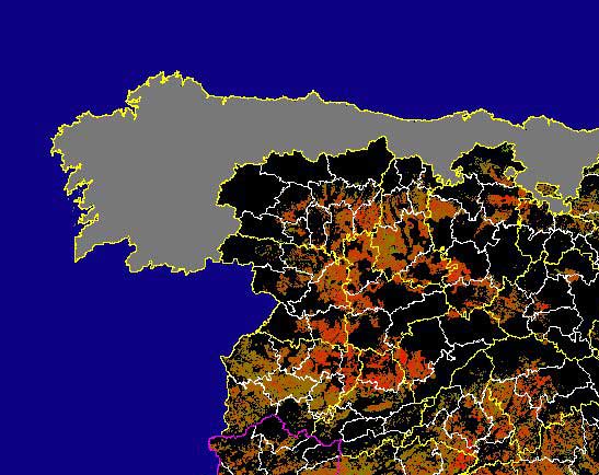 Imagen de las Diferencias acumuladas NDVI: Comparativa entre los índices de vegetación acumulados de enero a mayo (a junio en el mes de julio) del año actual y los de la media histórica