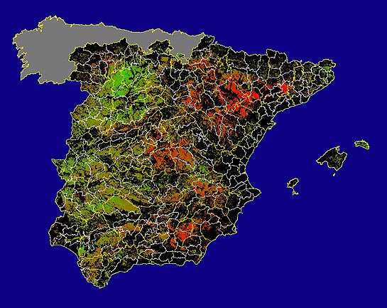 Imagen de las Diferencias acumuladas NDVI: Comparativa entre los índices de vegetación acumulados de enero a mayo del año actual y los de la media histórica