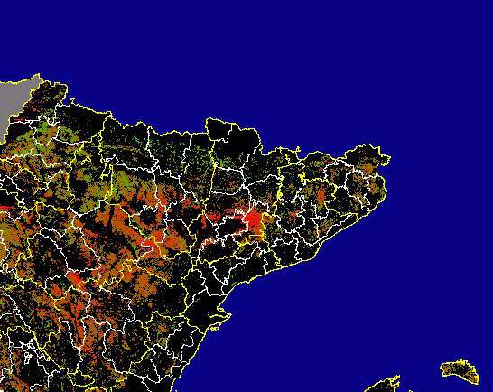 Imagen de Diferencias NDVI: Comparativa entre los índices de vegetación del mes de Febrero del año actual y los de la media histórica - Noreste