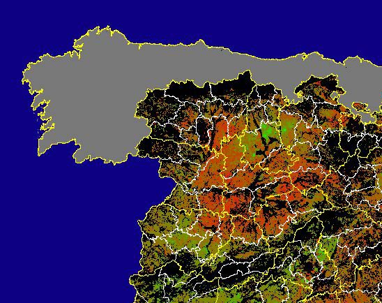 Imagen de Diferencias NDVI: Comparativa entre los índices de vegetación del mes de Febrero del año actual y los de la media histórica - Noroeste