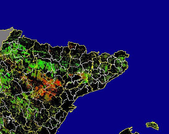 Imagen de Diferencias NDVI: Comparativa entre los índices de vegetación del mes de Marzo del año actual y los de la media histórica - Noreste