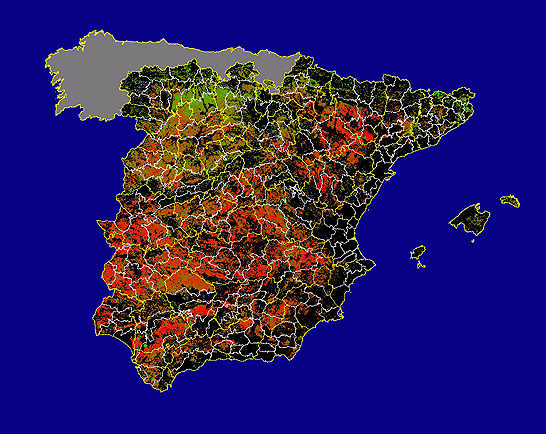 Imagen de las Diferencias NDVI: Comparativa entre los índices de vegetación del mes de Mayo del año actual y los de la media histórica