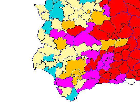 Imagen de las Diferencias comarcales: Diferencias medias relativas de los índices de vegetación acumulados del año actual y los de la media histórica, por comarca agraria