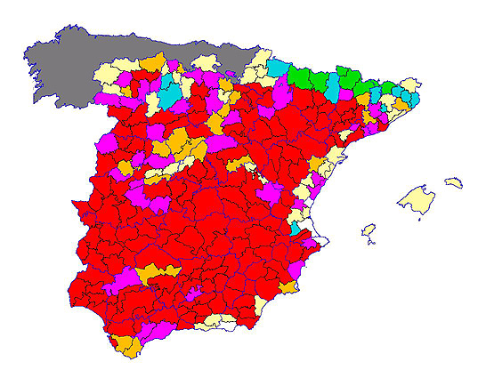 Imagen de las Diferencias comarcales: Diferencias medias relativas de los índices de vegetación acumulados del año actual y los de la media histórica, por comarca agraria