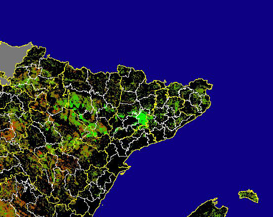 Imagen de Diferencias NDVI: Comparativa entre los índices de vegetación del mes de Marzo del año actual y los de la media histórica - Noreste