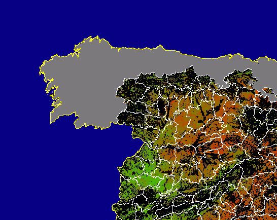 Imagen de NDVI medio secano: Índices de vegetación medios del mes para las zonas de cultivos de secano y pastizales - Noroeste