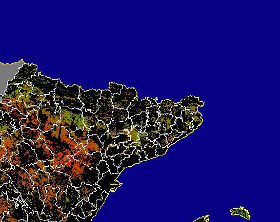 Imagen de NDVI medio secano: Índices de vegetación medios del mes para las zonas de cultivos de secano y pastizales - Noreste