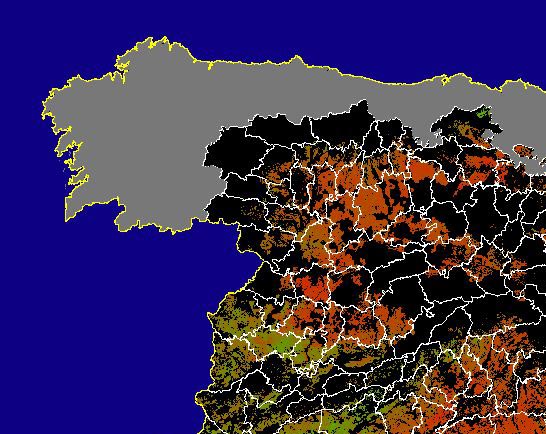 Imagen de NDVI medio secano: Índices de vegetación medios del mes para las zonas de cultivos de secano y pastizales - Noroeste