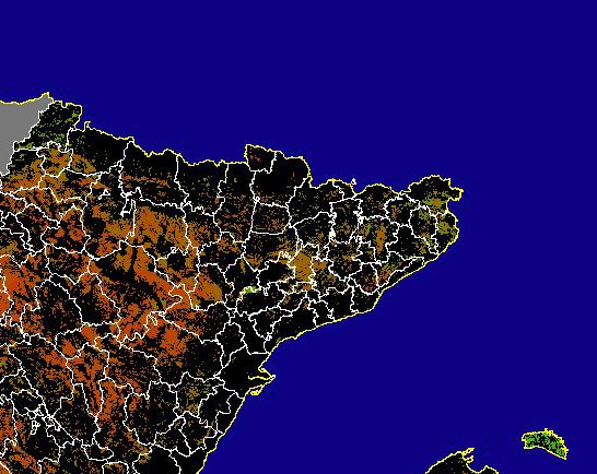 Imagen de NDVI medio secano: Índices de vegetación medios del mes para las zonas de cultivos de secano y pastizales - Noreste