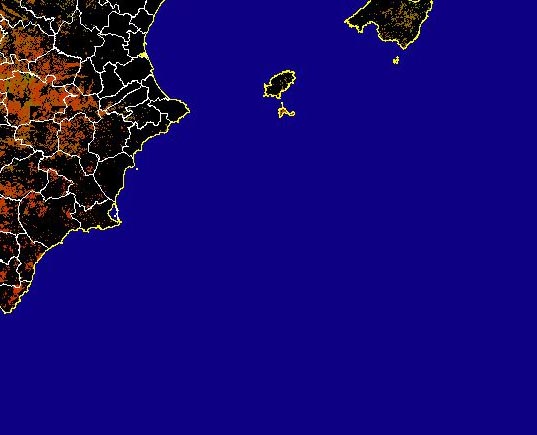 Imagen de NDVI medio secano: Índices de vegetación medios del mes para las zonas de cultivos de secano y pastizales