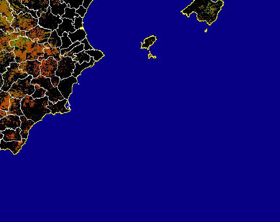 Imagen de NDVI medio secano: Índices de vegetación medios del mes para las zonas de cultivos de secano y pastizales