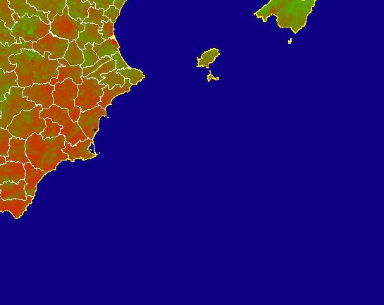 Imagen de NDVI medio mensual: Índices de vegetación medios del mes - Sureste