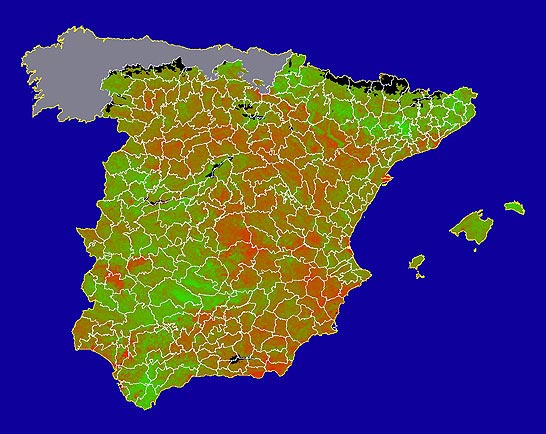 Imagen de NDVI medio mensual: Índices de vegetación medios del mes