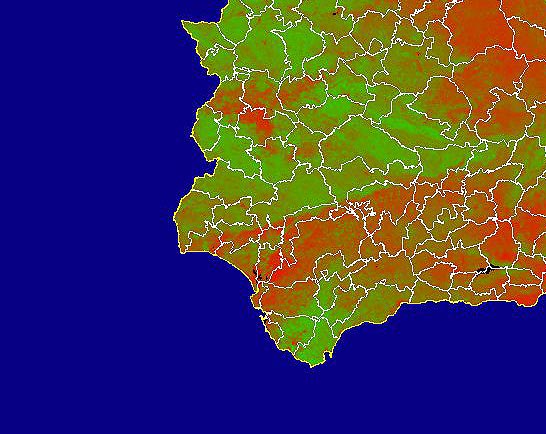 Imagen de NDVI medio mensual: Índices de vegetación medios del mes - Suroeste