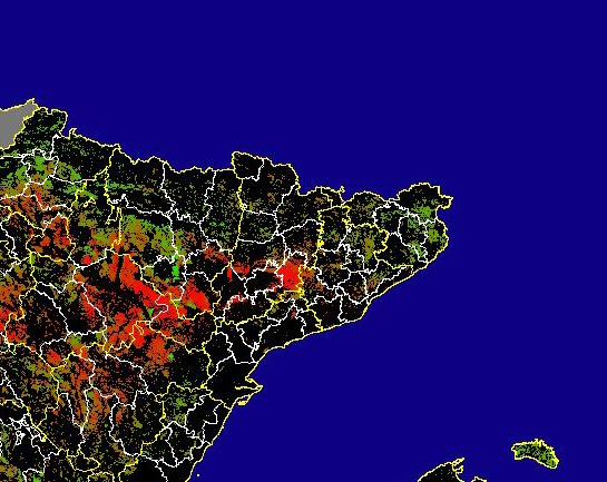 Imagen de Diferencias NDVI: Comparativa entre los índices de vegetación del mes de Enero del año actual y los de la media histórica - Noreste