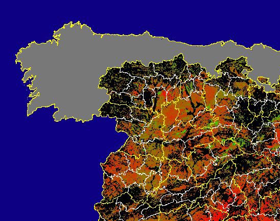 Imagen de las Diferencias NDVI: Comparativa entre los índices de vegetación del mes de Junio del año actual y los de la media histórica