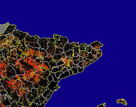 Imagen de las Diferencias NDVI: Comparativa entre los índices de vegetación del mes de Junio del año actual y los de la media histórica