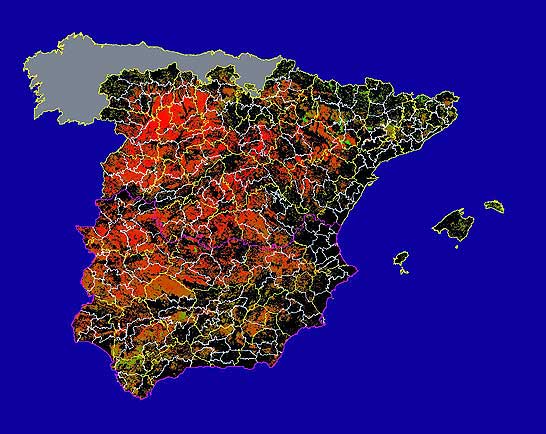 Imagen de las Diferencias NDVI: Comparativa entre los índices de vegetación del mes de Junio del año actual y los de la media histórica