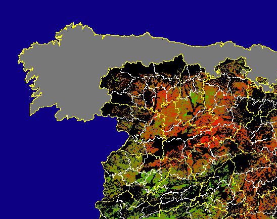 Imagen de Diferencias NDVI: Comparativa entre los índices de vegetación del mes de Marzo del año actual y los de la media histórica - Noroeste