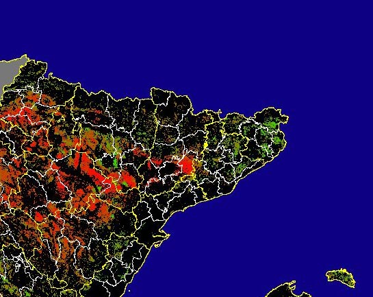 Imagen de Diferencias NDVI: Comparativa entre los índices de vegetación del mes de Marzo del año actual y los de la media histórica - Noreste