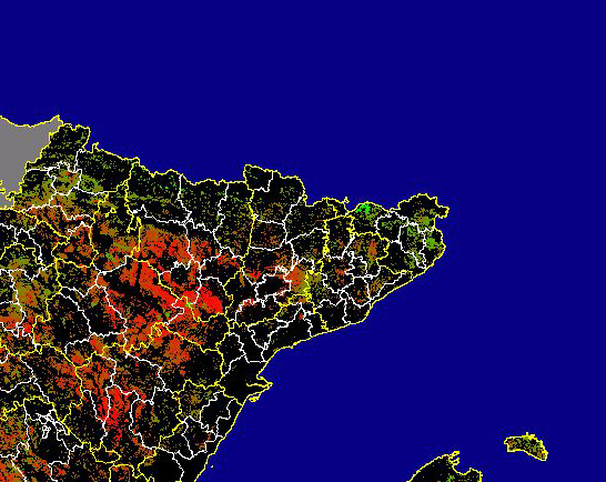 Imagen de Diferencias NDVI: Comparativa entre los índices de vegetación del mes de Mayo del año actual y los de la media histórica