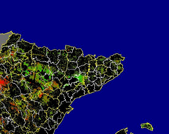 Imagen de Diferencias NDVI: Comparativa entre los índices de vegetación del mes de Mayo del año actual y los de la media histórica