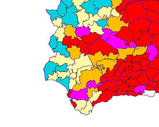 Imagen de las Diferencias comarcales: Diferencias medias relativas de los índices de vegetación acumulados del año actual y los de la media histórica, por comarca agraria