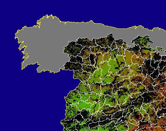 Imagen de NDVI medio secano: Índices de vegetación medios del mes para las zonas de cultivos de secano y pastizales - Noroeste