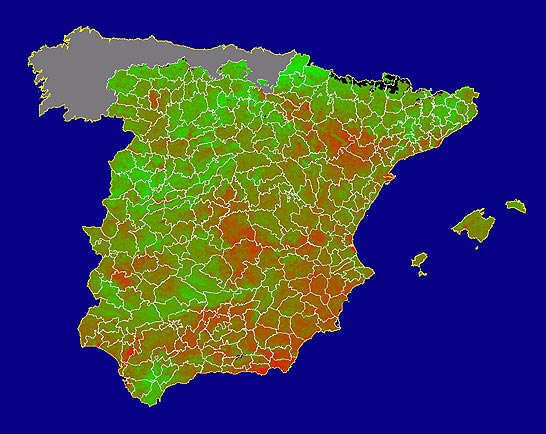 Imagen del NDVI medio mensual: Índices de vegetación medios del mes