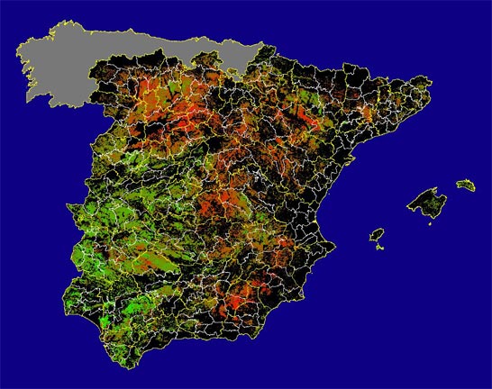 Imagen de Diferencias NDVI: Comparativa entre los índices de vegetación del mes de Marzo del año actual y los de la media histórica