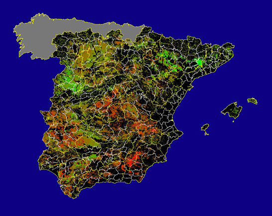 Imagen de las Diferencias NDVI: Comparativa entre los índices de vegetación del mes de Junio del año actual y los de la media histórica