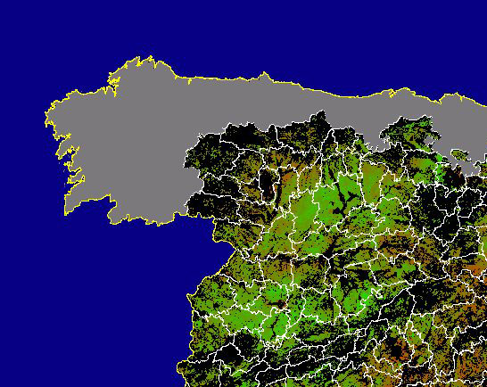 Imagen de NDVI medio secano: Índices de vegetación medios del mes para las zonas de cultivos de secano y pastizales - Noroeste