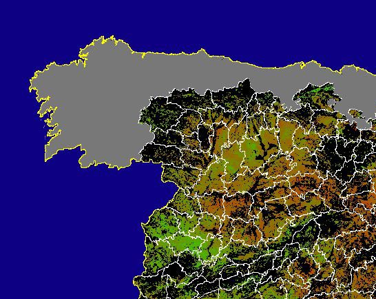 Imagen de NDVI medio secano: Índices de vegetación medios del mes para las zonas de cultivos de secano y pastizales - Noroeste