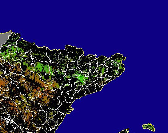 Imagen de NDVI medio secano: Índices de vegetación medios del mes para las zonas de cultivos de secano y pastizales - Noreste