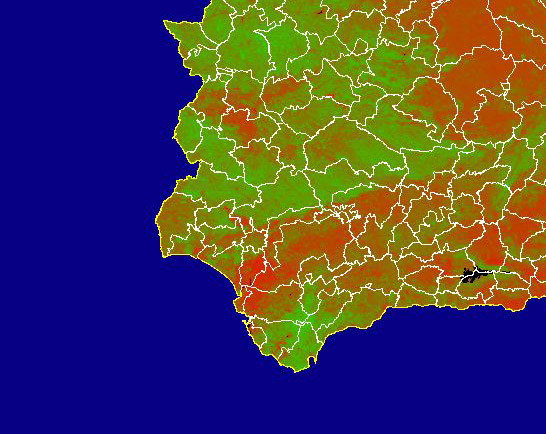 Imagen de NDVI medio mensual: Índices de vegetación medios del mes - Suroeste