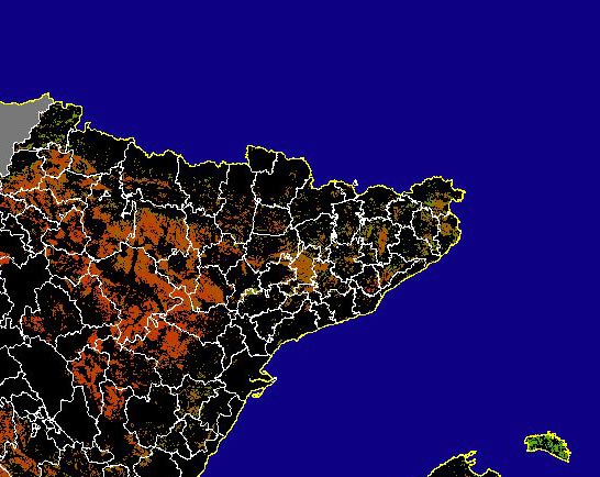 Imagen de NDVI medio secano: Índices de vegetación medios del mes para las zonas de cultivos de secano y pastizales - Noreste