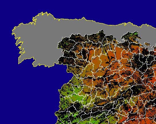 Imagen de NDVI medio secano: Índices de vegetación medios del mes para las zonas de cultivos de secano y pastizales - Noroeste