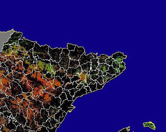 Imagen de NDVI medio secano: Índices de vegetación medios del mes para las zonas de cultivos de secano y pastizales - Noreste