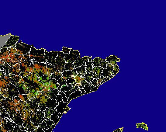 Imagen de NDVI medio secano: Índices de vegetación medios del mes para las zonas de cultivos de secano y pastizales - Noreste